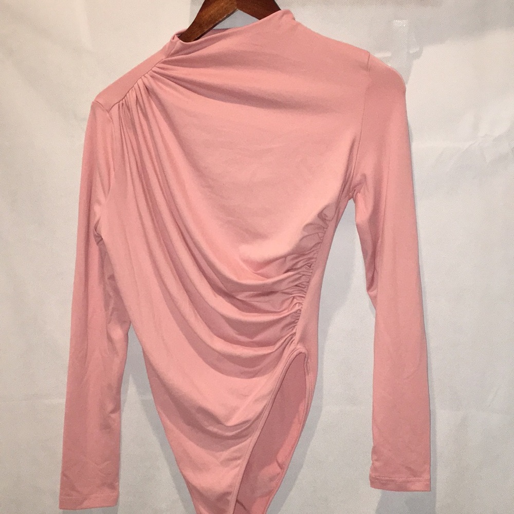 Blush Pink Rouched Long Sleeve Bodysuit | Size S